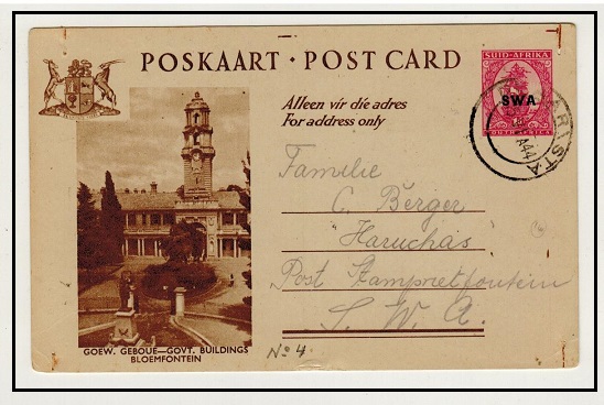 SOUTH WEST AFRICA - 1944 1d illustrated (Africans) PSC used at DE AAR/STA.