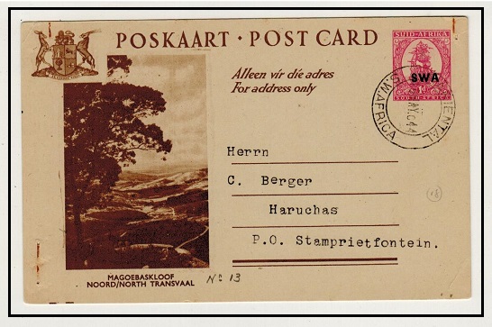 SOUTH WEST AFRICA - 1944 1d illustrated (Africans) PSC used at MARIENTAL.
