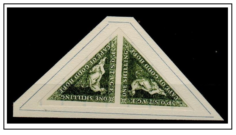 CAPE OF GOOD HOPE - 1855 1/- dark green FOURNIER FORGERY pair.