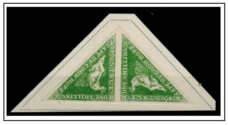 CAPE OFGOOD HOPE - 1855 1/- bright green FOURNIER FORGERY pair.