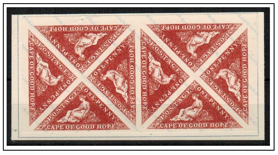 CAPE OF GOOD HOPE - 1855 1d FOURNIER FORGERY block of eight.