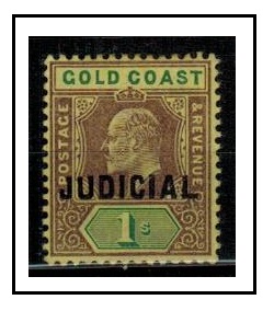 GOLD COAST - 1903 1/- lilac and green on yellow fine mint overprinted JUDICIAL.