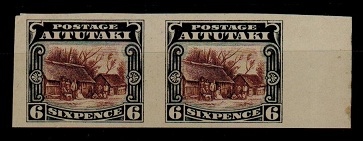 AITUTAKI - 1920 6d Red-brown and slate IMPERFORATE PLATE PROOF pair.