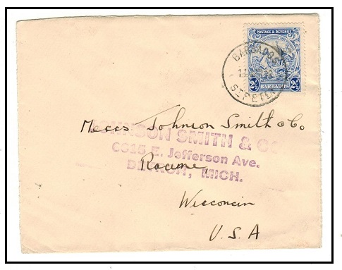 BARBADOS - 1936 2 1/2d rate cover to USA used at ST.PETERS.