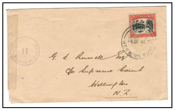 SAMOA - 1940 2d rate cover to NZ struck 