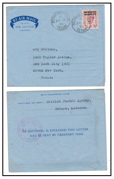 MOROCCO AGENCIES - 1956 6d rate use of FORMULA air letter by TETUAN CONSULATE to USA.