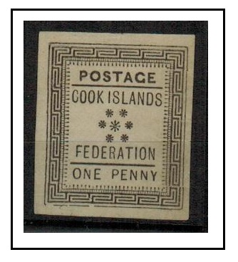 COOK ISLANDS - 1892 1d PLATE PROOF printed in black on un-gummed paper.