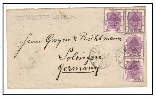 ORANGE FREE STATE - 1898 4d rate cover to Germany used at P.K.LINDLEY.
