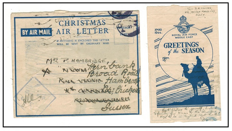 ADEN - 1944 censored use of illustrated CHRISTMAS/AIR LETTER to UK used in ADEN.