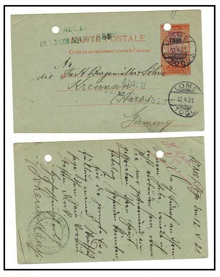 TOGO - 1917 10c orange and carmine PSC to Germany used at LOME/TOGO.  H&G 1.