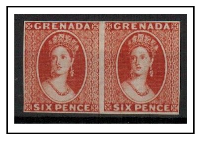 GRENADA - 1861 6d IMPERFORATE PLATE PROOF pair printed in orange-red.