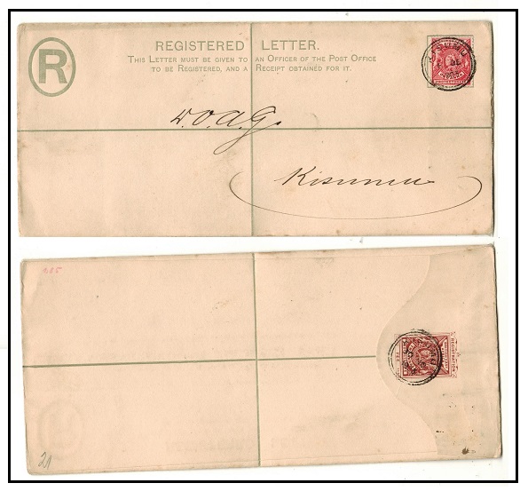 BRITISH EAST AFRICA - 1896 2a red-brown RPSE (size H2) used locally uprated with 1a tied KISUMU.  H&