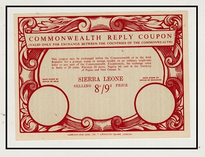 SIERRA LEONE - 1960 (circa) 8c/9d COMMONWEALTH REPLY COUPON unused.