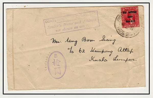 MALAYA - 1943 8c (Jap Occ) on local censored cover with 