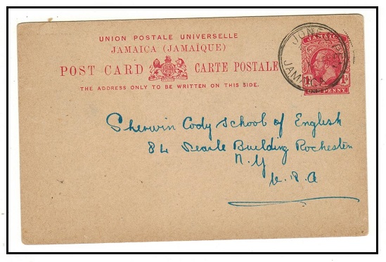 JAMAICA - 1912 1d carmine PSC to USA used at JONES PEN.  H&G 26.