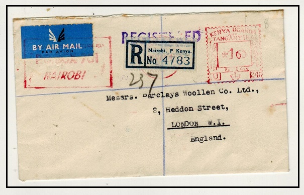 K.U.T. - 1954 1.60 red meter mark registered cover to UK.