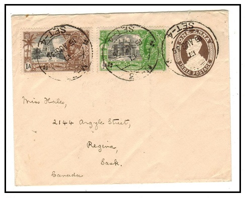 INDIA - 1922 1a brown PSE uprated with 