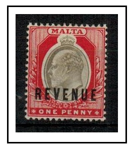MALTA - 1904 1d grey and red adhesive fine mint overprinted REVENUE.