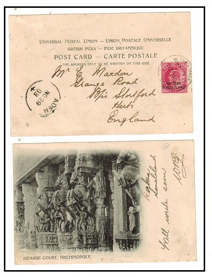 SOMALILAND - 1903 1a rate postcard use to UK used at BERBERA.