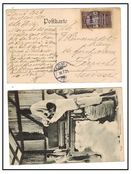 TOGO - 1921 50c rate postcard use to Switzerland used at LOME.