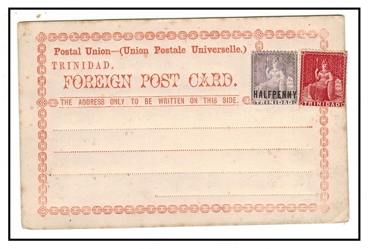 TRINIDAD AND TOBAGO - 1879 FORMULA type PSC unused with 1/2d and 1d added to pay foreign card rate.