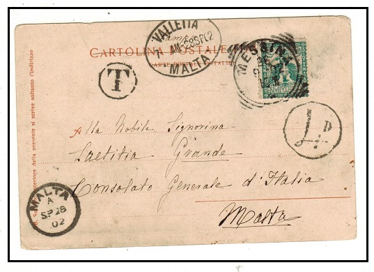 MALTA - 1902 inward underpaid postcard from Italy with 
