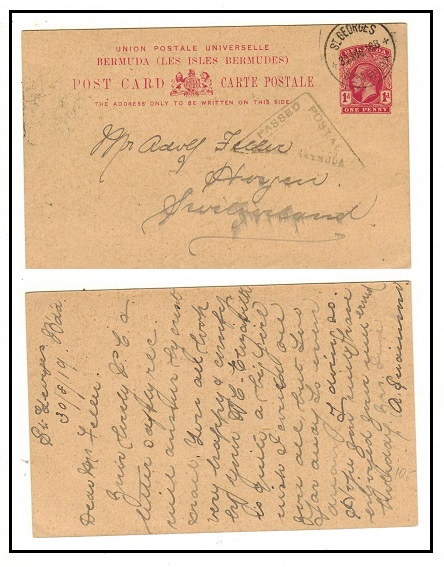 BERMUDA - 1912 1d red PSC to Switzerland with 