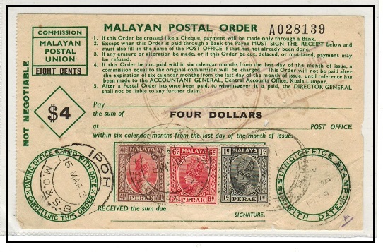 MALAYA (Perak) - 1939 use of $4+8c 