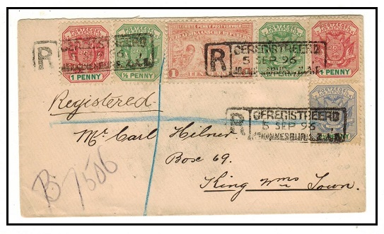 TRANSVAAL - 1896 multi franked registered local cover used at JOHANNESBURG.