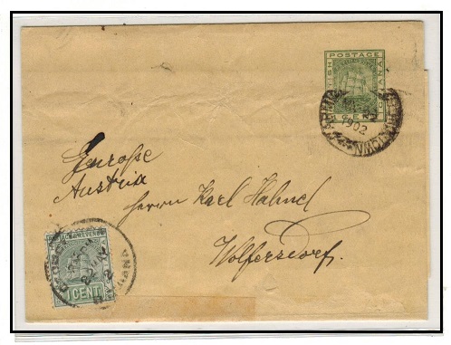 BRITISH GUIANA - 1884 1c green uprated stationery wrapper to Austria used at CARMICHAEL STREET.
