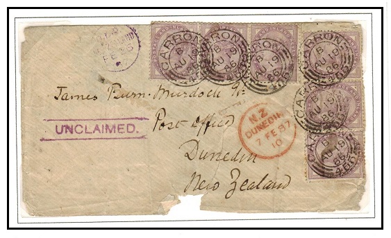 NEW ZEALAND - 1886 inward UNCLAIMED letter from UK to Dunedin.