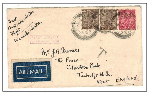 BURMA - 1931 first flight cover to UK used at KALAW.