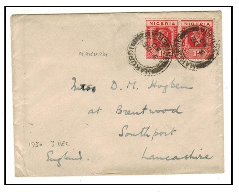 NIGERIA - 1930 2d rate cover to UK used at MAKURDI.