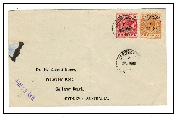 GRENADA - 1930 3d rate cover to Australia used at BIRCHGROVE.