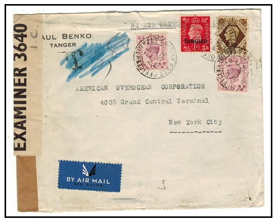 MOROCCO AGENCIES - 1942 2/1d rate cover to USA censored and held at BERMUDA.