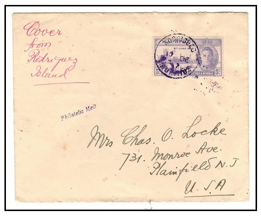 MAURITIUS - 1947 cover to USA with 5c 