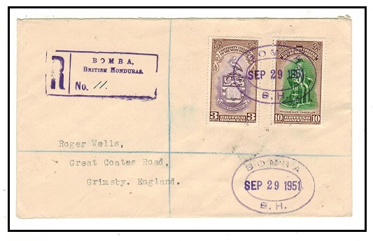 BRITISH HONDURAS - 1951 registered cover to UK with 