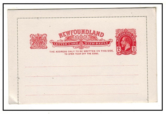 NEWFOUNDLAND - 1912 2c+2c carmine postal stationery letter card unused.  H&G 1.