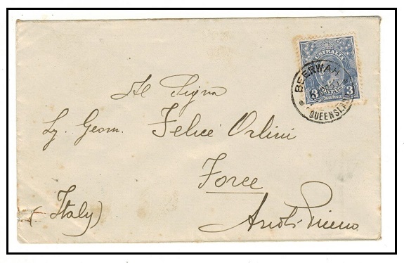 AUSTRALIA - 1930 3d rate cover to Italy used at BEEWAH/QUEENSLAND.
