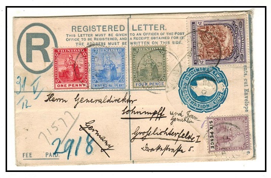 TRINIDAD AND TOBAGO - 1902 2d blue RPSE with multi frank uprate.  H&G 8.