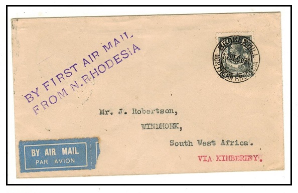 NORTHERN RHODESIA - 1931 first flight cover to South West Africa from BROKEN HILL.