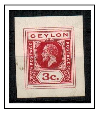 CEYLON - 1915 3c IMPERFORATE COLOUR TRIAL printed in bright red.