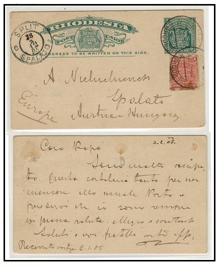 RHODESIA - 1903 1/2d green uprated PSC to Austria used at SALISBURY.  H&G 13.