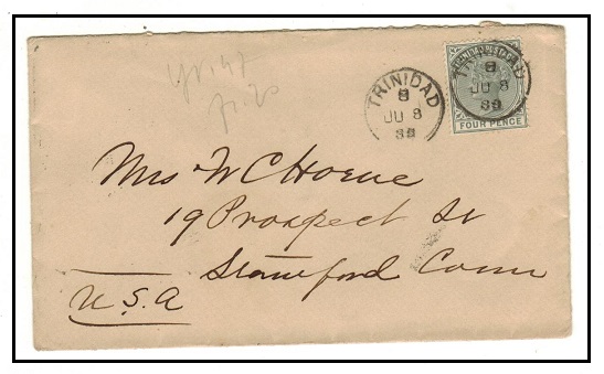 TRINIDAD AND TOBAGO - 1888 4d rate cover to USA.