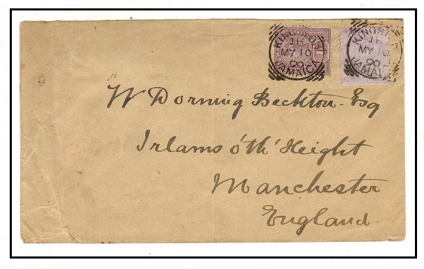 JAMAICA - 1890 1d + 3d postal fiscal (SG F6) on cover to UK used at KINGSTON.