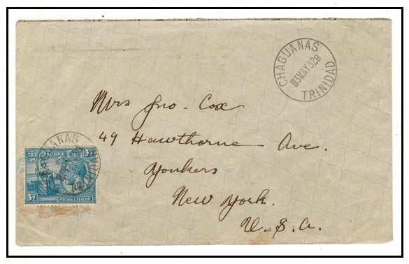 TRINIDAD AND TOBAGO - 1932 3d rate cover to USA used at CHAGUANAS.