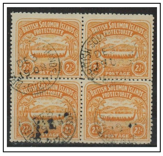 SOLOMON ISLANDS - 1907 2 1/2d orange yellow in a block of four used at GIZO.  H&G 4.