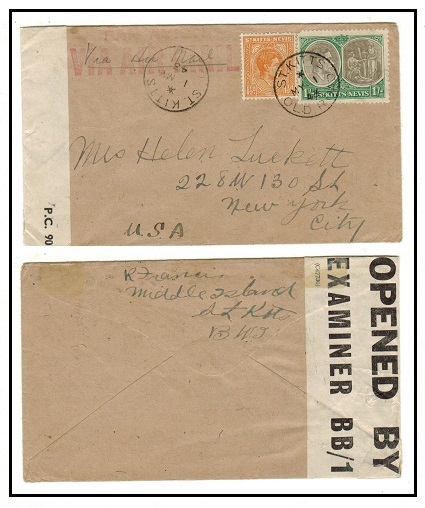 ST.KITTS - 1943 1/- + 1 1/2d rate 