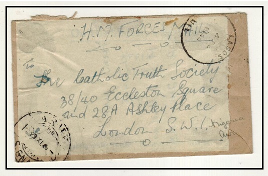 NIGERIA - 1946 stampless LAGOS/MIL (military) cover to UK with ARMY SIGNALS strike.
