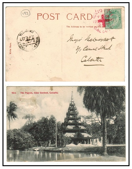 INDIA - 1907 1/2a local postcard use with special 